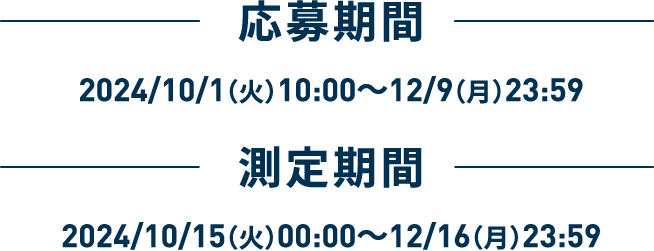 応募期間 2024/10/1（火）～12/9（月）23:59 測定期間 2024/10/15（火）～12/16（月）23:59